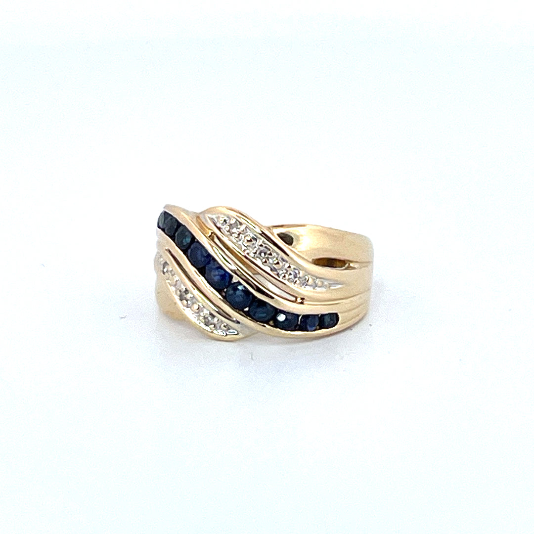Bague "Murmure de l'océan" - Or jaune 750 diamants et saphirs - 5,59gr