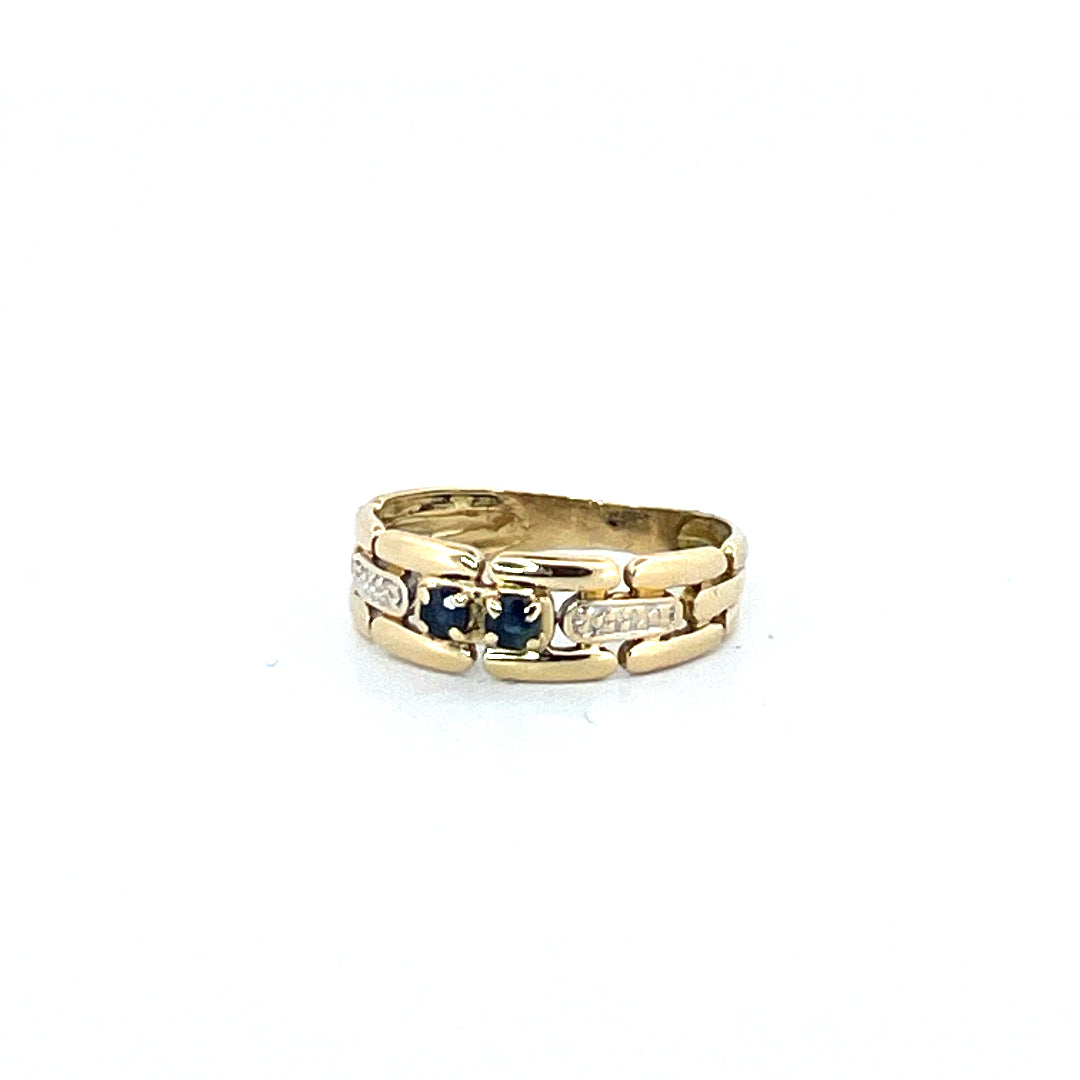 Bague "Maille et chaîne" - Or jaune 750 diamants et saphirs